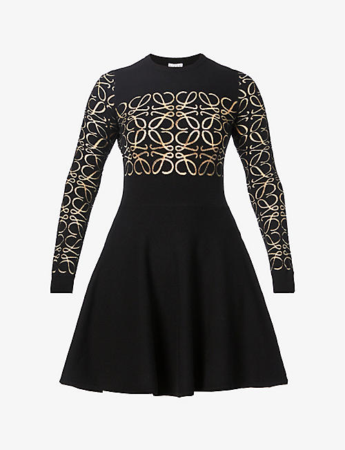 LOEWE: Anagram-pattern wool-blend mini dress