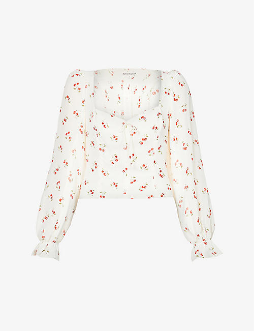 REFORMATION: Chase cherry-print sweetheart-neckline crepe top