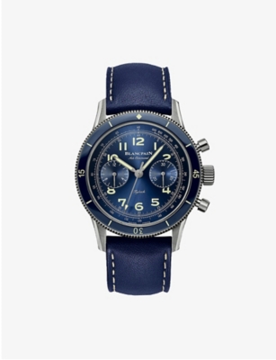 Blancpain Ac02 12b 40 63a Air Command Titanium And Leather Automatic Watch In Blue