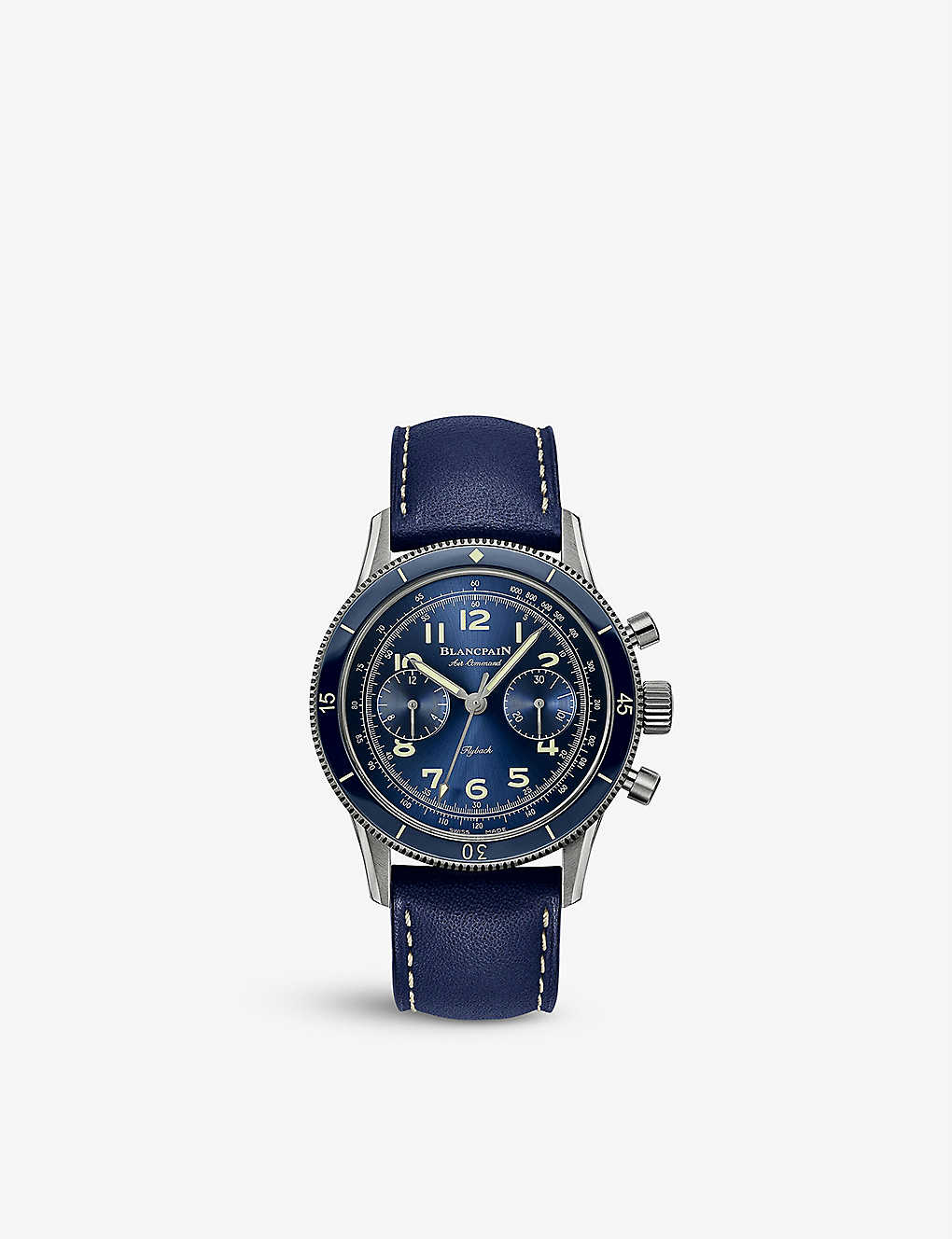 Blancpain Ac02 12b 40 63a Air Command Titanium And Leather Automatic Watch In Blue