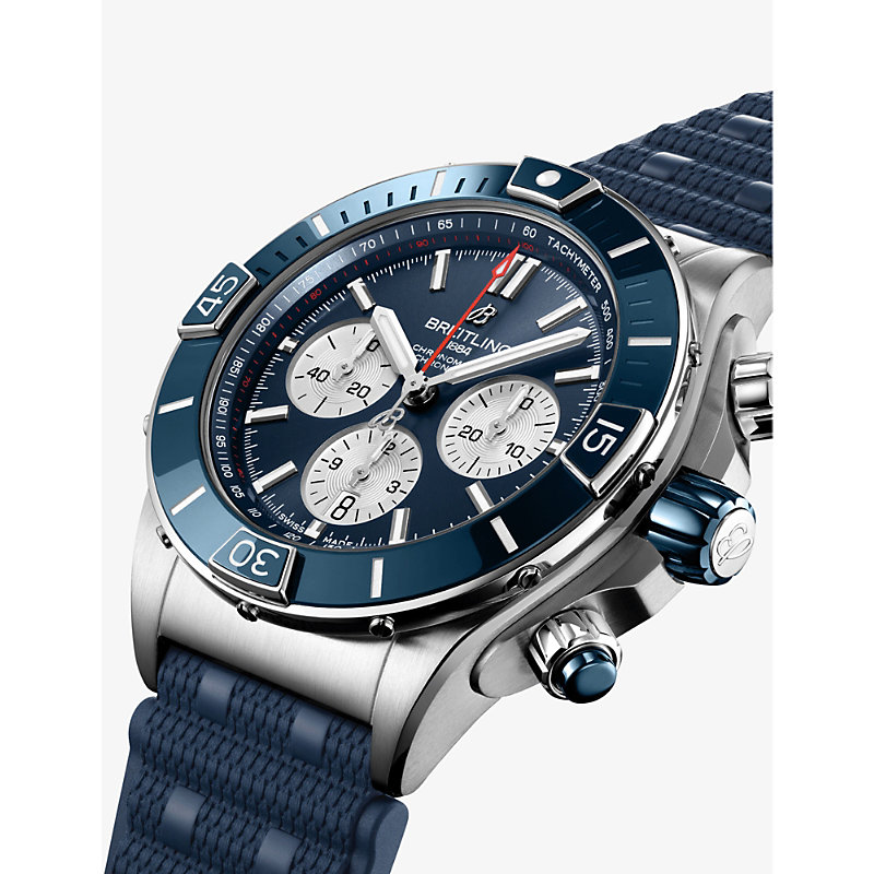 Shop Breitling Mens Blue Ab0136161c1s1 Chronomat Stainless-steel And Rubber