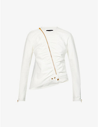 TOM FORD: Zip-embellished regular-fit leather and silk top