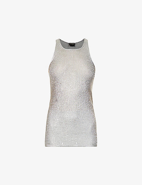 TOM FORD: Metallic ribbed cashmere and silk-blend tank top