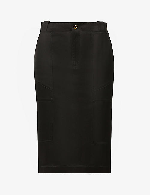 TOM FORD: Exposed-seams linen-blend midi skirt