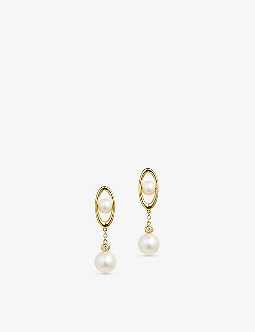 THE ALKEMISTRY: RUIFIER Morning Dew Origin 18ct yellow-gold, 0.016ct diamond and freshwater pearl drop earrings