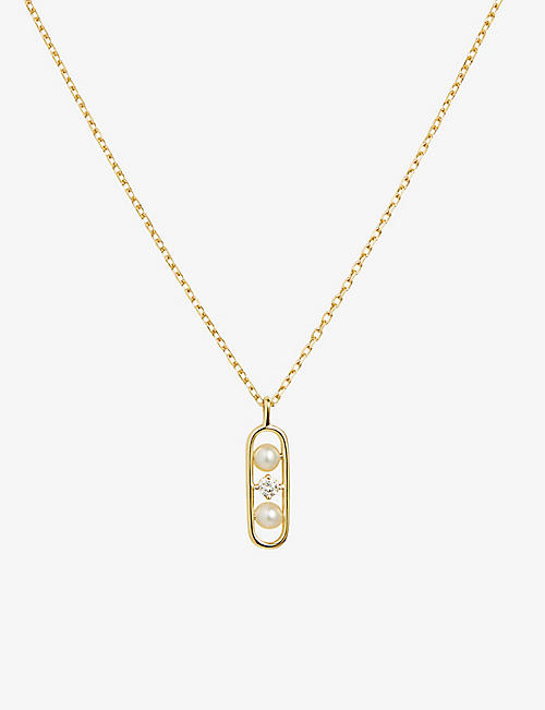 THE ALKEMISTRY: RUIFIER Morning Dew Dawn 18ct yellow-gold, freshwater pearl and 0.028ct round-cut necklace