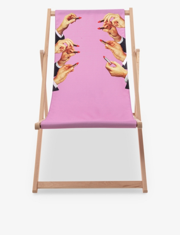 Seletti wears Toiletpaper Lipsticks beech-wood and canvas deckchair 87cm