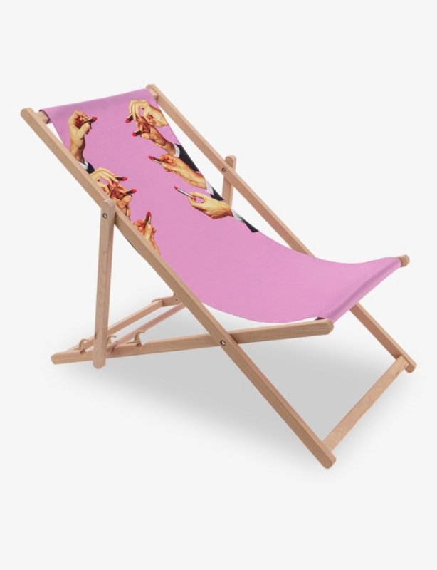 Seletti wears Toiletpaper Lipsticks beech-wood and canvas deckchair 87cm