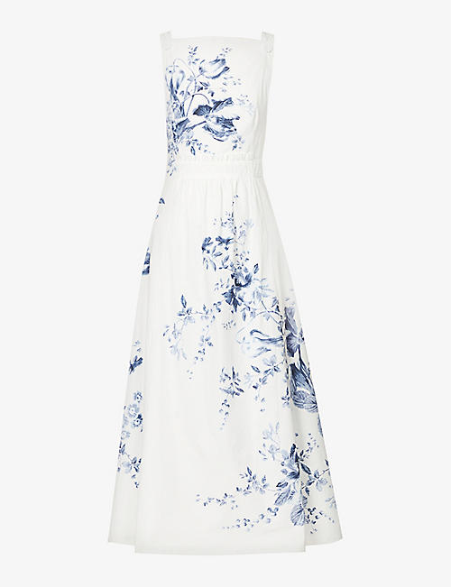 ERDEM: Fion floral-pattern cotton-poplin midi dress