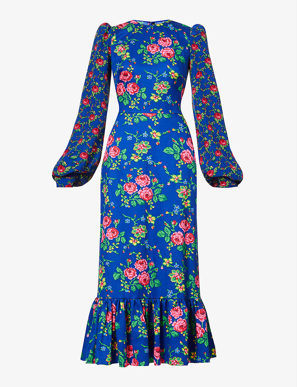 Shop The Vampire's Wife Women's Cobalt Villanelle Floral-print Cotton Midi Dress In Blue