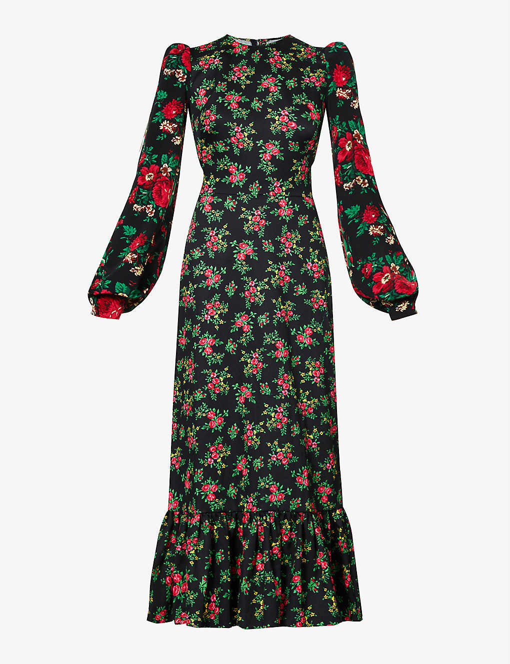 Shop The Vampire's Wife Villanelle Floral-print Cotton Midi Dress In Black