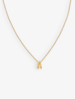 ASTRID & MIYU: Initial A 18ct yellow gold-plated recycled sterling silver and cubic zirconia pendant necklace
