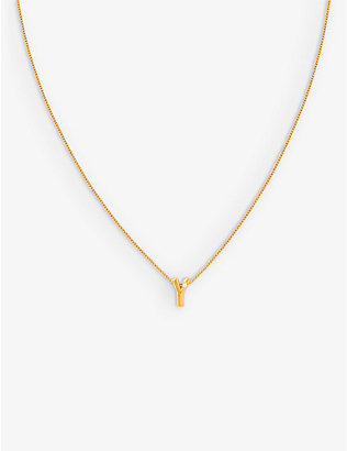 ASTRID & MIYU: Initial Y 18ct gold-plated recycled sterling silver and cubic zirconia pendant necklace