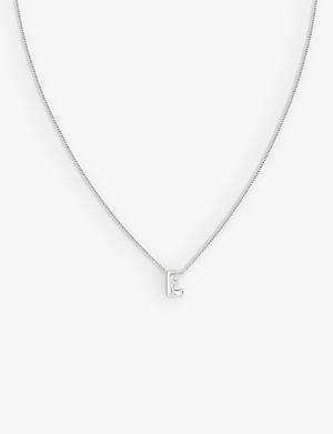ASTRID & MIYU Initial E rhodium-plated recycled sterling-silver and cubic zirconia pendant necklace