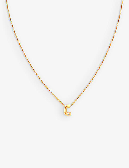 ASTRID & MIYU: Initial C 18ct yellow gold-plated recycled sterling-silver and cubic zirconia pendant necklace