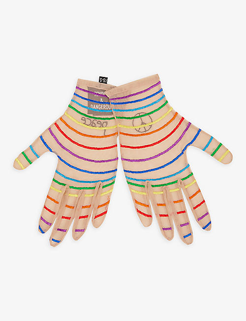 TENDER & DANGEROUS: Rainbow embroidered stretch mesh gloves