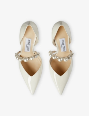 Jimmy Choo Womens  Aurelie 85 Patent Leather Courts In Latte/white