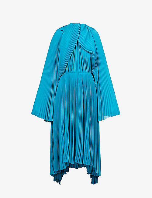 BALENCIAGA: Knotted Drape pleated woven midi dress