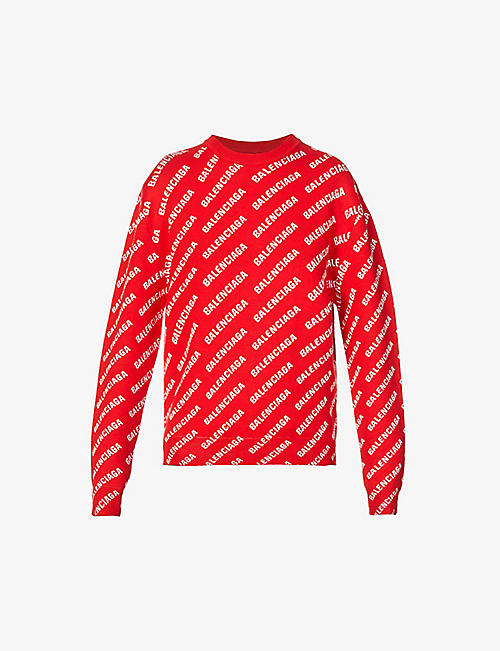 BALENCIAGA: Logo-pattern stretch-knit jumper