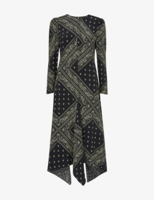 Whistles Bandana Print Midi Dress In Black