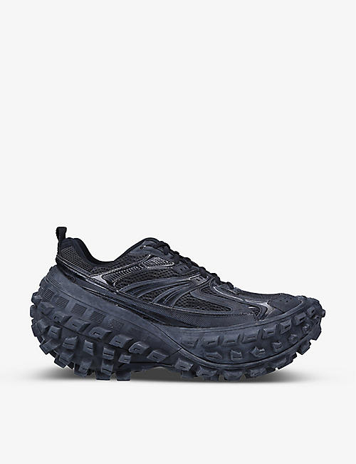 BALENCIAGA: Men's Defender tire-sole mesh and shell low-top leather trainers