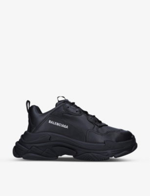 Shop Balenciaga Men's Black Men's Triple S Logo-print Faux-leather And Mesh Low-top Trainers