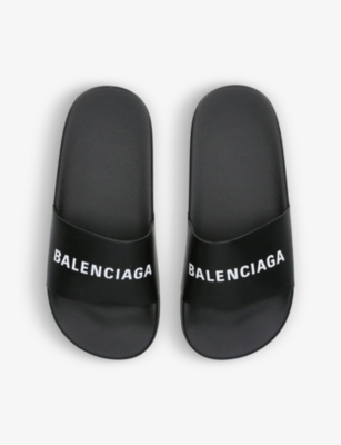 Shop Balenciaga Boys Blk/white Kids Logo-embossed Rubber Pool Sliders 4-8 Years In Black