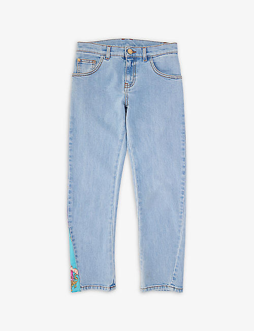 VERSACE: Side-scarf straight-leg mid-rise stretch-denim jeans 10-14 years