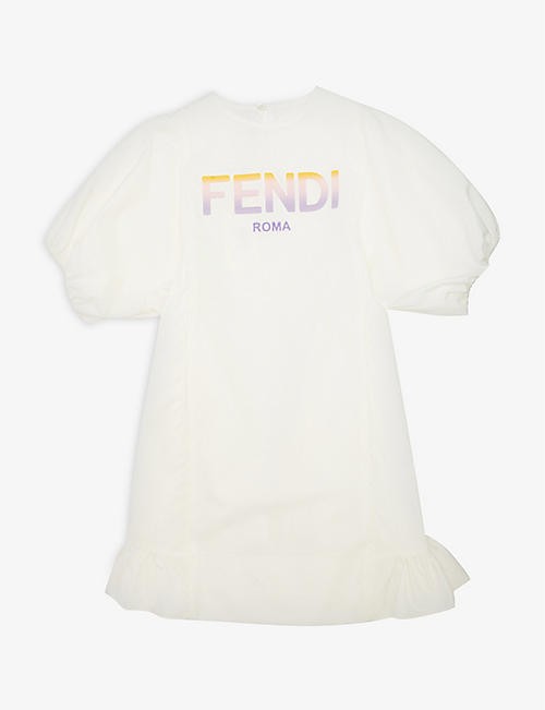 FENDI: Logo-embroidered cotton dress 8-12 years