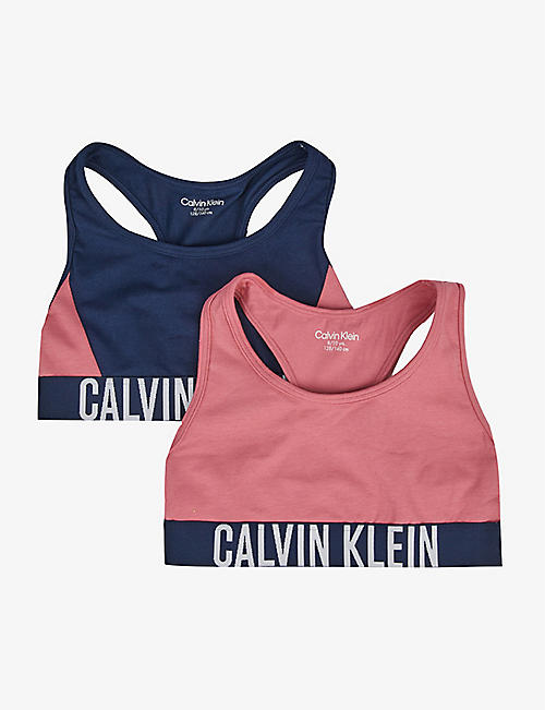 CALVIN KLEIN: Band logo-print cotton bralette pack of two 14-16 years