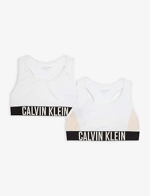 CALVIN KLEIN: Band logo-print cotton bralette pack of two 14-16 years