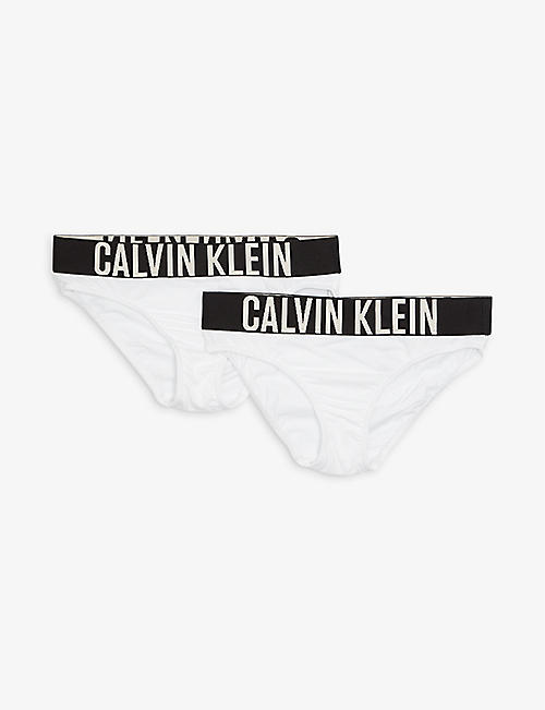 CALVIN KLEIN: Band logo-print cotton briefs pack of two 14-16 years