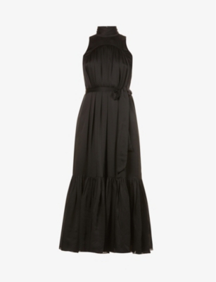 Zimmermann High-neck Silk-satin Midi Dress In Black | ModeSens