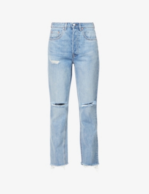 Grlfrnd Karolina High Rise Straigh Crop Jeans In Point Loma In Blue