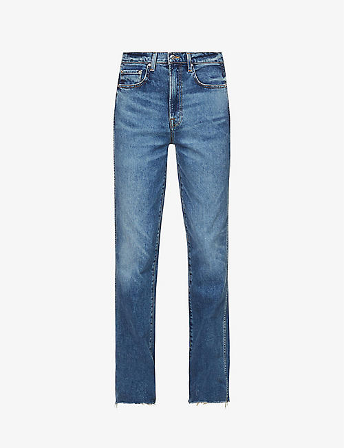 GRLFRND: Sara faded straight-leg high-rise stretch-denim jeans