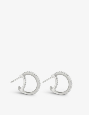 Astrid & Miyu Illusion Recycled Sterling Silver And Cubic Zirconia Hoop Earrings