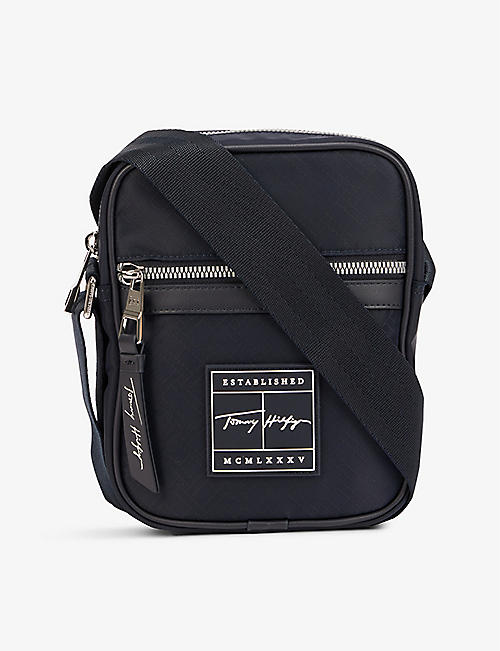 TOMMY HILFIGER: Reporter mini logo-patch recycled polyester-blend cross-body bag