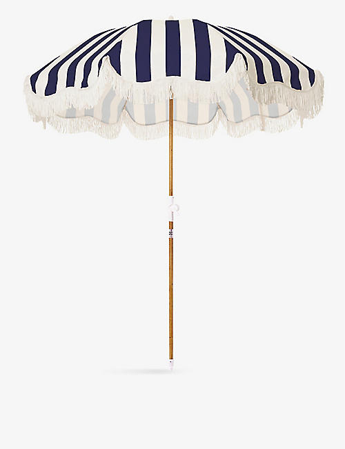 BUSINESS & PLEASURE CO.: Striped wood and canvas beach umbrella 183cm