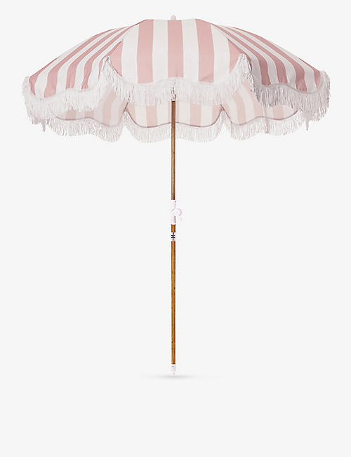 BUSINESS & PLEASURE CO.: Fringed wood and canvas canopy umbrella 183cm