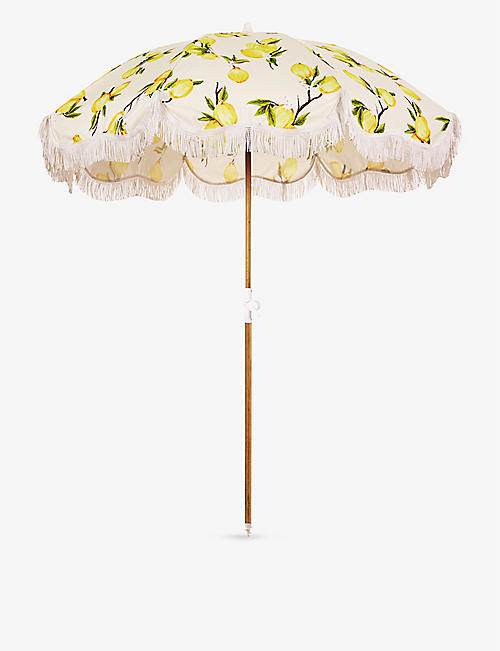 BUSINESS & PLEASURE CO.: Fringed wood and canvas canopy umbrella 183cm