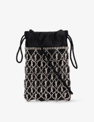 SAINT LAURENT: Le Monogramme crystal-embellished silk-satin pouch