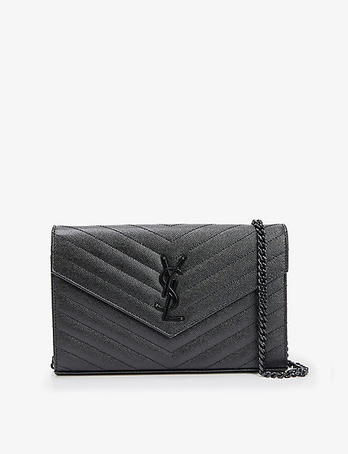 SAINT LAURENT: Monogram quilted-leather wallet-on-chain