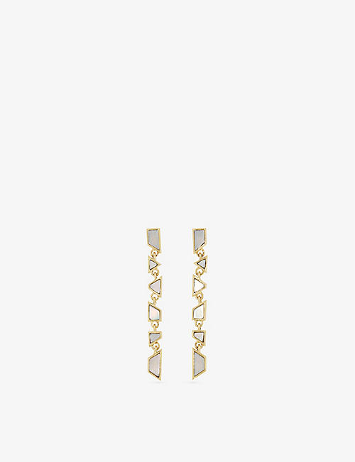 THE ALKEMISTRY: Tomfoolery Tesserae 9ct yellow-gold, abalone and mother-of-pearl drop earrings