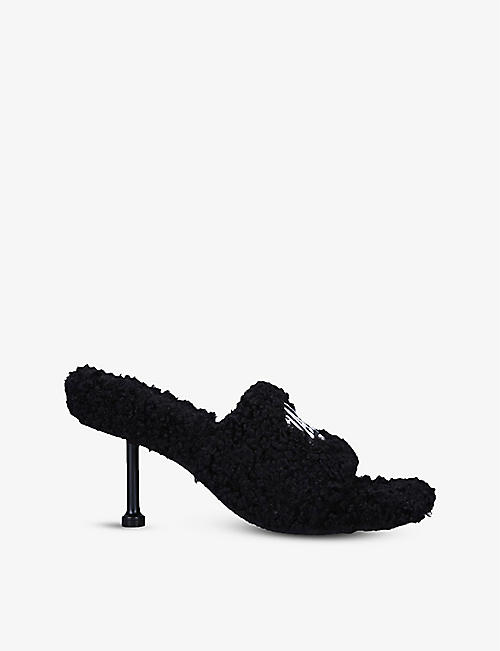 BALENCIAGA: Paris brand-embroidered faux-shearling heeled sandals