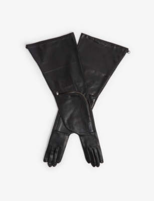 Rick Owens Ladies Black Leather Zip-wallet Wide Gloves, Size: 6.5