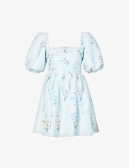 SELF-PORTRAIT: Floral-print shell mini dress