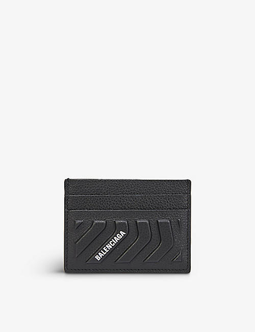 BALENCIAGA: Brand-printed leather card holder