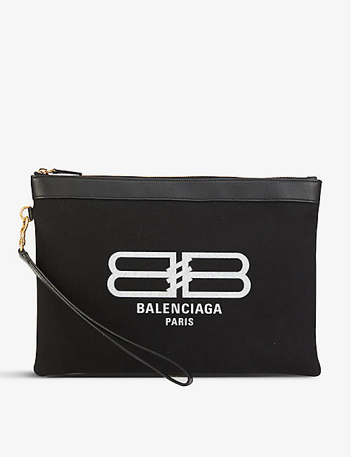 BALENCIAGA: Logo-print cotton canvas pouch
