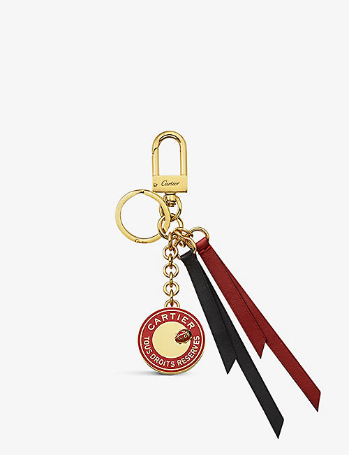 CARTIER：Diabolo de Cartier 徽标压花金色金属皮革包袋吊饰