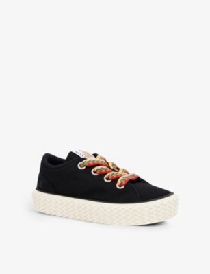 LANVIN Contrast-laces contrast-sole cotton-canvas low-top trainers